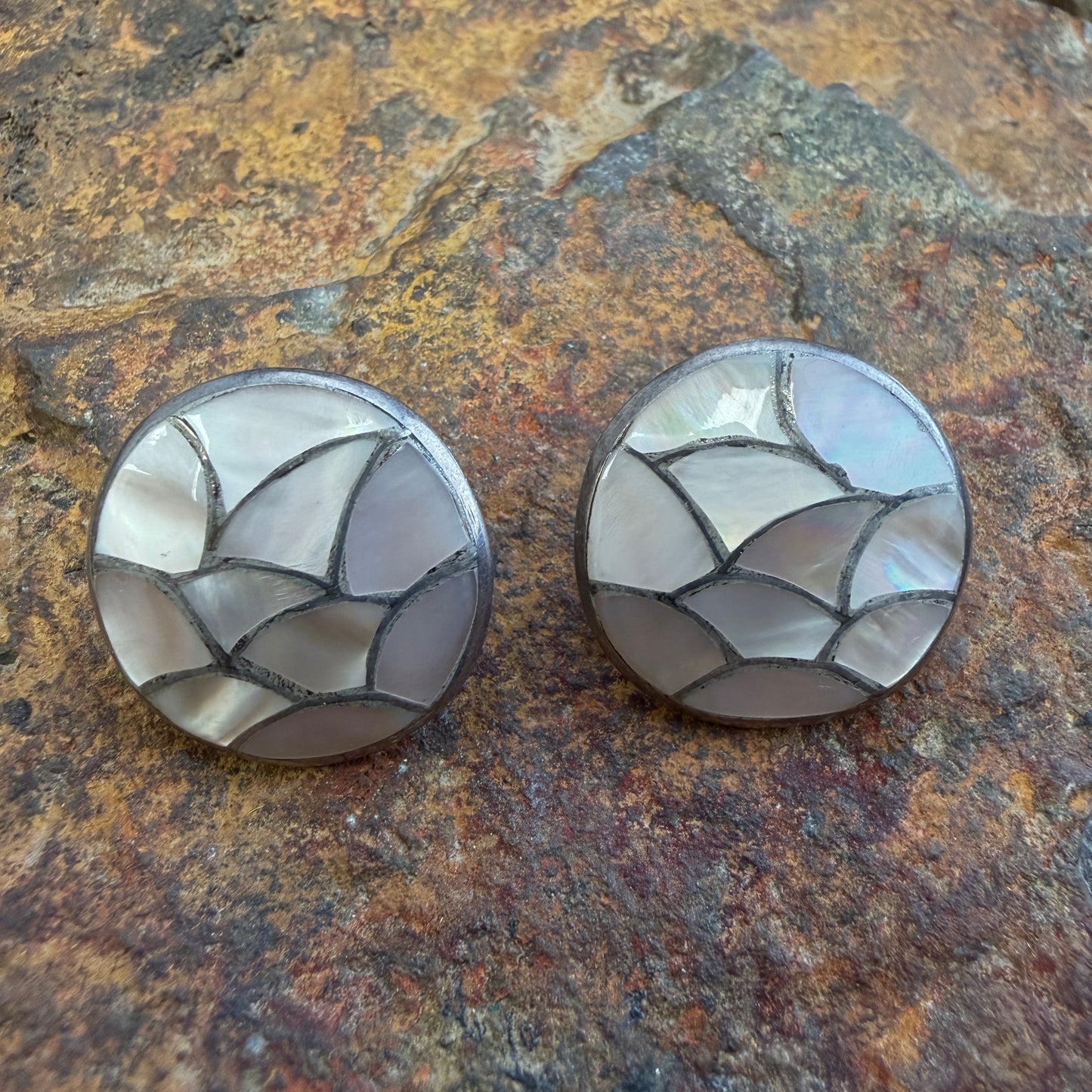 Vintage - Pink Mother of Pearl Inlay Post Earrings - Estate