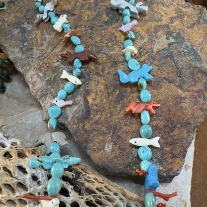 Zuni Multi-Stone Fetish Necklace with Turquoise Bear Pendant - Estate
