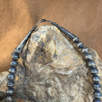 Vintage 1970s Navajo Sterling Silver Bead Necklace with Natural Turquoise Pendant - Estate