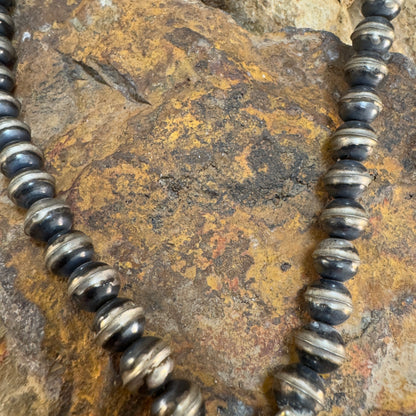 Vintage 1970s Navajo Sterling Silver Bead Necklace with Natural Turquoise Pendant - Estate