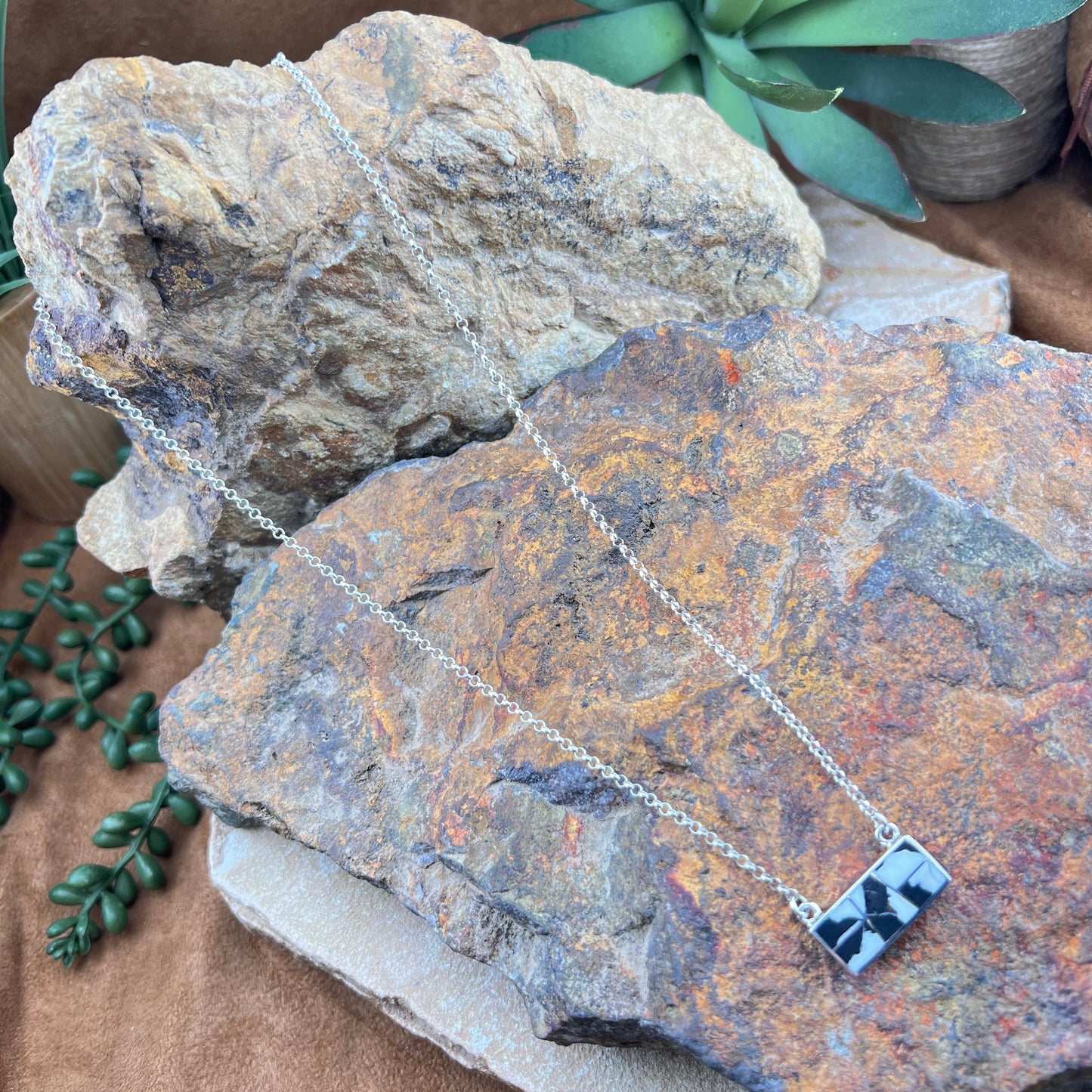 David Rosales White Buffalo Inlaid Sterling Silver Bar Necklace