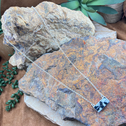 David Rosales White Buffalo Inlaid Sterling Silver Bar Necklace