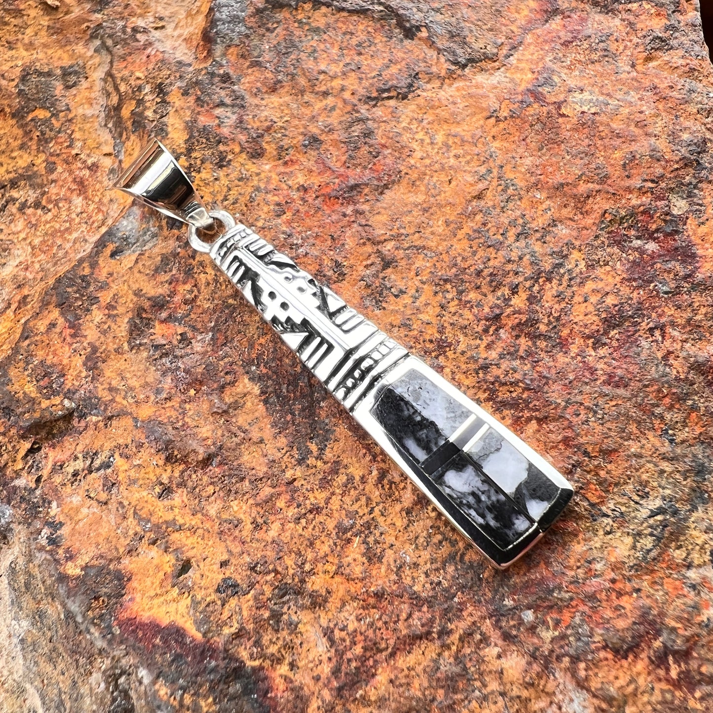 David Rosales White Buffalo Inlaid Sterling Silver Pendant