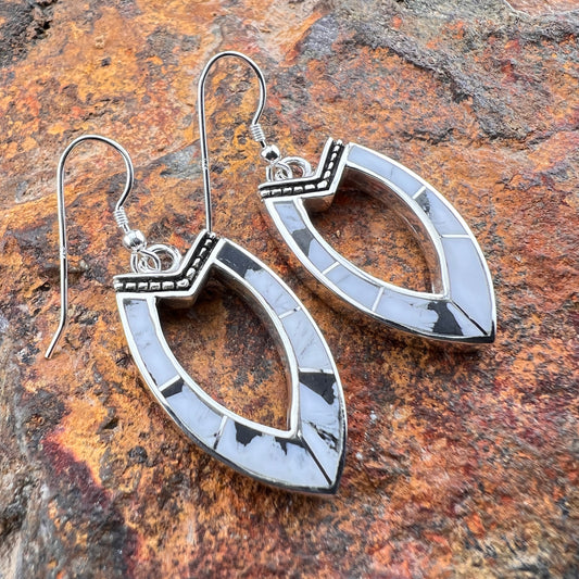 David Rosales White Buffalo Inlaid Sterling Silver Dangle Earrings