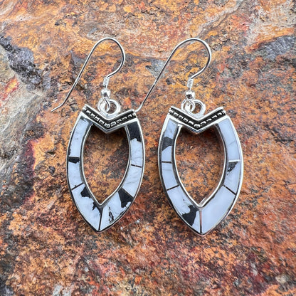 David Rosales White Buffalo Inlaid Sterling Silver Dangle Earrings