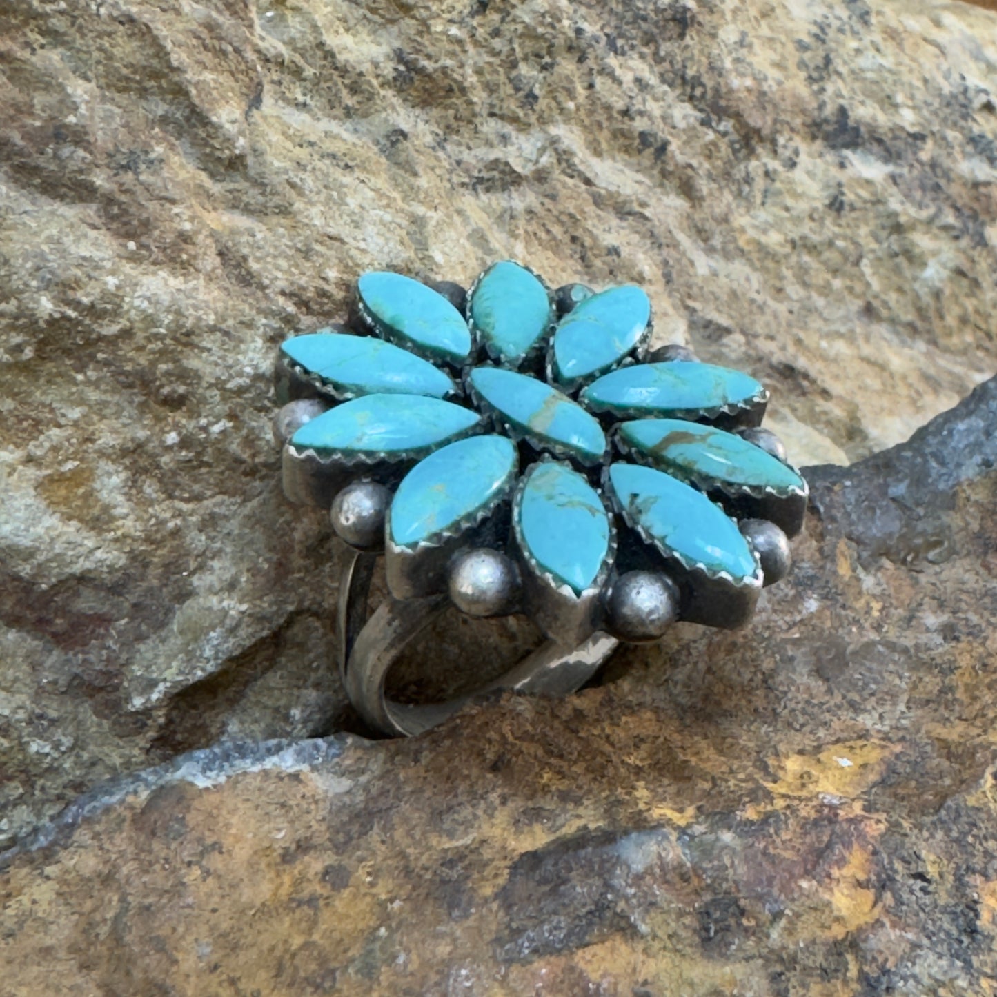 Vintage Navajo Turquoise Cluster Ring (Petal Style) - Estate