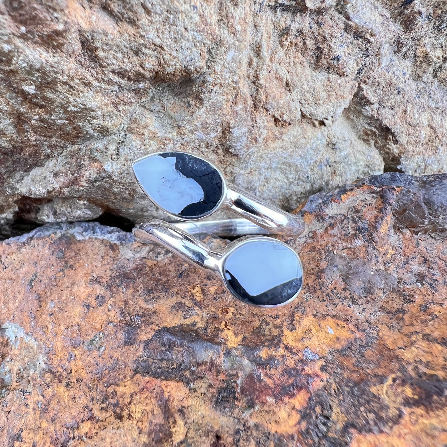 David Rosales White Buffalo Double Stone Sterling Silver Ring