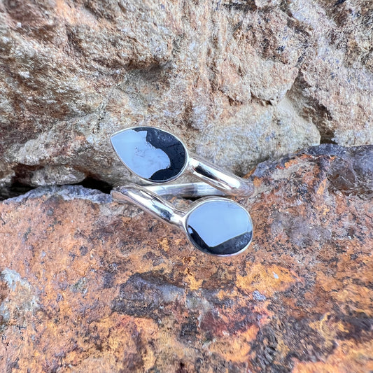 David Rosales White Buffalo Double Stone Sterling Silver Ring