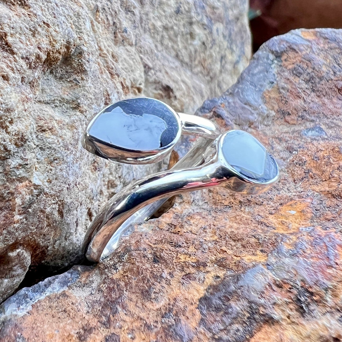 David Rosales White Buffalo Double Stone Sterling Silver Ring