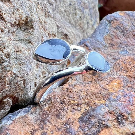 David Rosales White Buffalo Double Stone Sterling Silver Ring