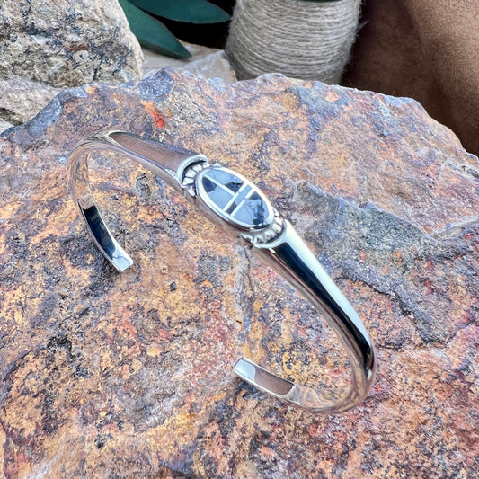 David Rosales White Buffalo Inlaid Sterling Silver Cuff Bracelet