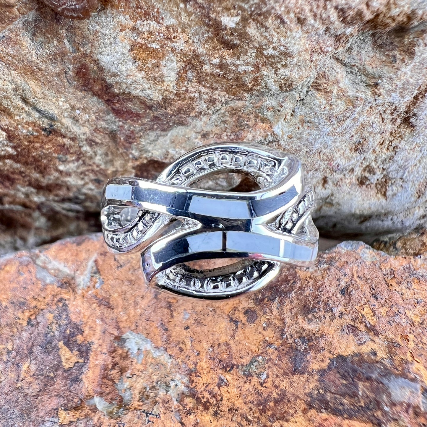 David Rosales White Buffalo Inlaid Sterling Silver Ring
