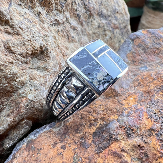 David Rosales White Buffalo Inlaid Sterling Silver Ring
