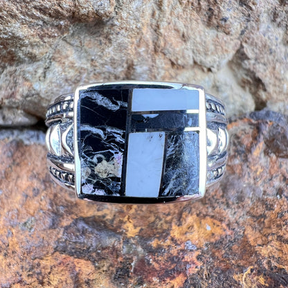 David Rosales White Buffalo Inlaid Sterling Silver Ring