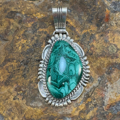 Vintage Sterling Silver and Malachite Pendant by Navajo Artist - Estate