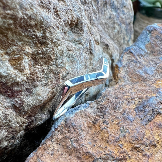 David Rosales White Buffalo Inlaid Sterling Silver Chevron Ring
