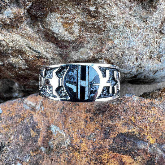 David Rosales White Buffalo Inlaid Sterling Silver Kachina Ring