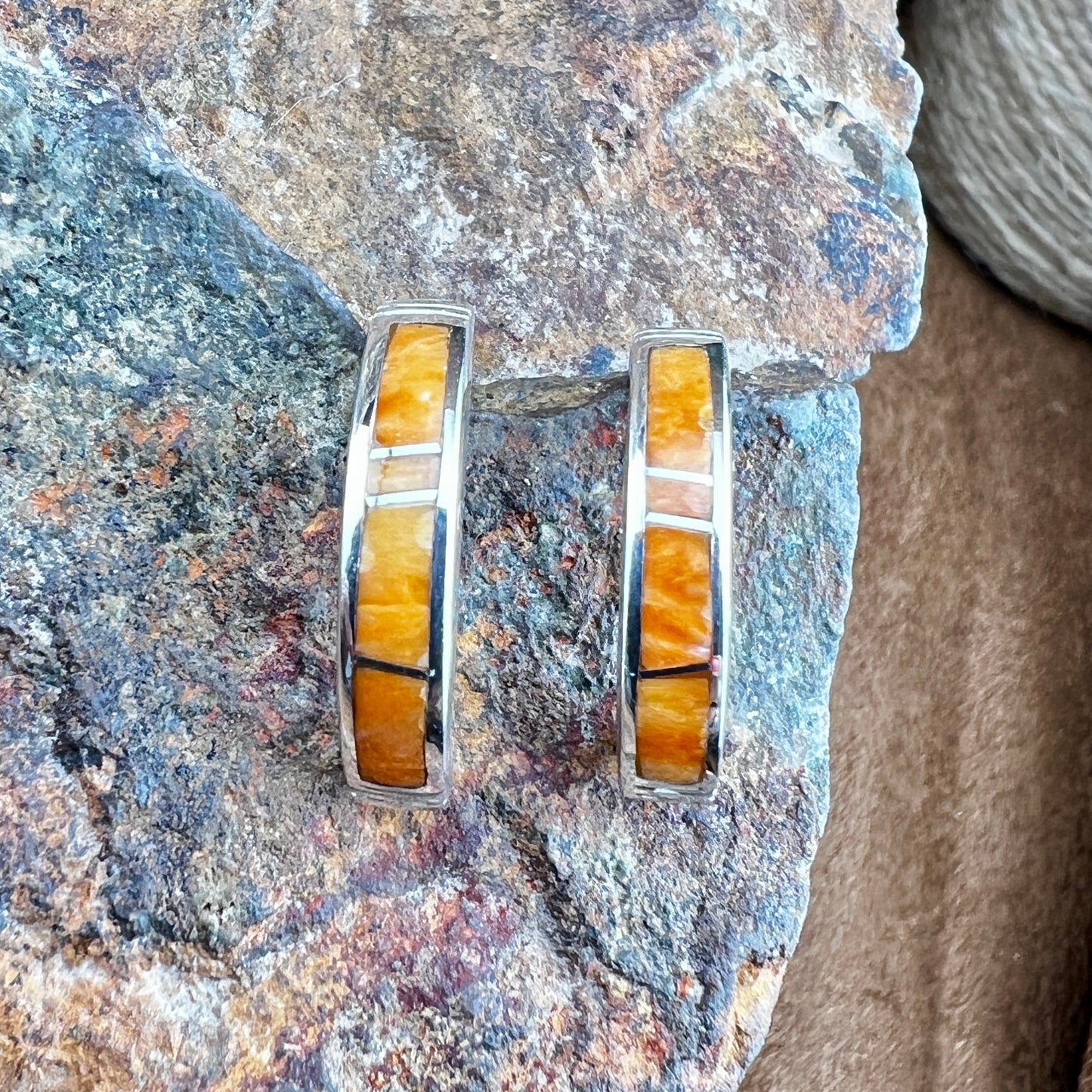 David Rosales Desert Fire Inlaid Sterling Silver Earrings