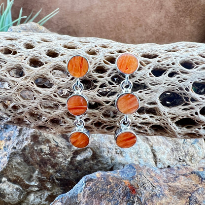 David Rosales Desert Fire Collection Spiny Oyster Triple Drop Sterling Silver Earrings