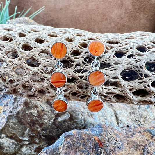 David Rosales Desert Fire Collection Spiny Oyster Triple Drop Sterling Silver Earrings