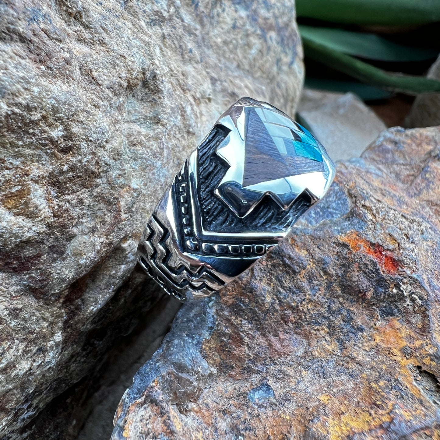 David Rosales Iron Spirit Inlaid Sterling Silver Ring