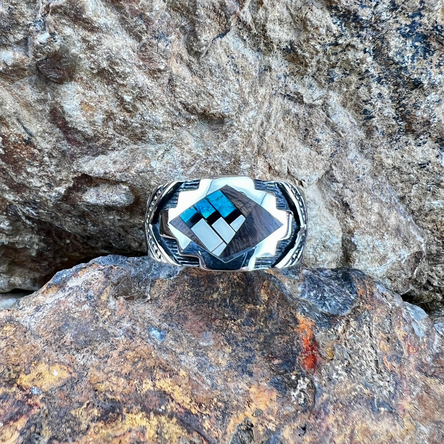 David Rosales Iron Spirit Inlaid Sterling Silver Ring