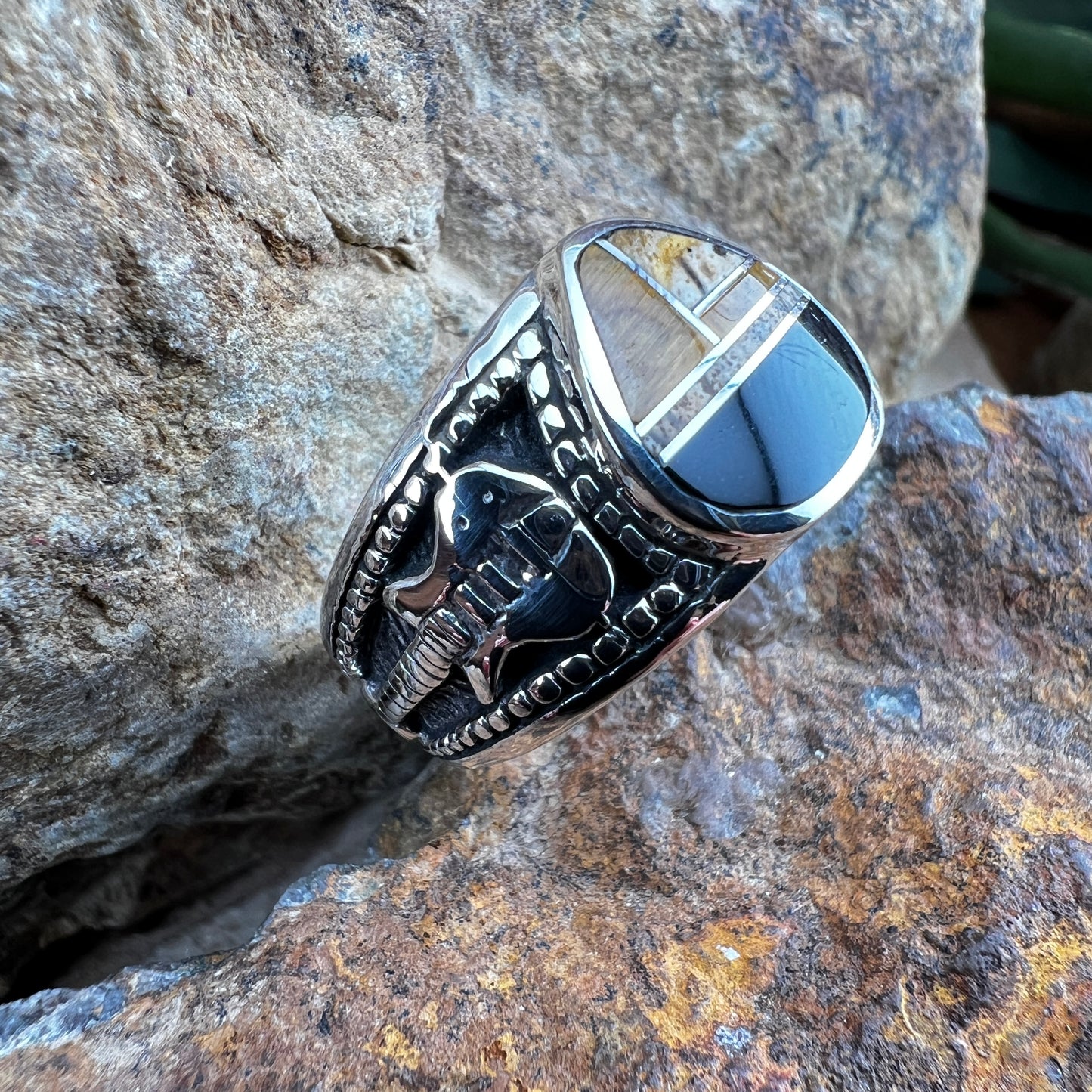 David Rosales Iron Spirit Inlaid Sterling Silver Guitar Ring