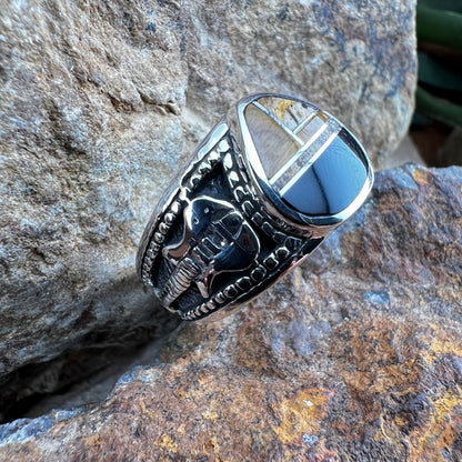 David Rosales Iron Spirit Inlaid Sterling Silver Guitar Ring