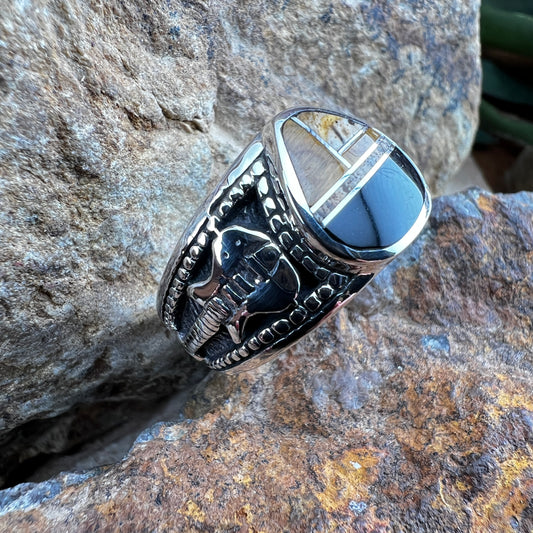 David Rosales Iron Spirit Inlaid Sterling Silver Guitar Ring