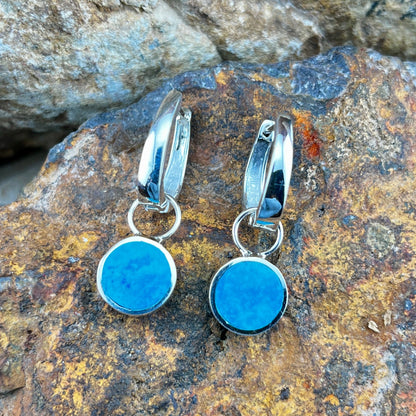David Rosales Iron Spirit Fancy Inlaid Sterling Silver Huggie Drop Earrings
