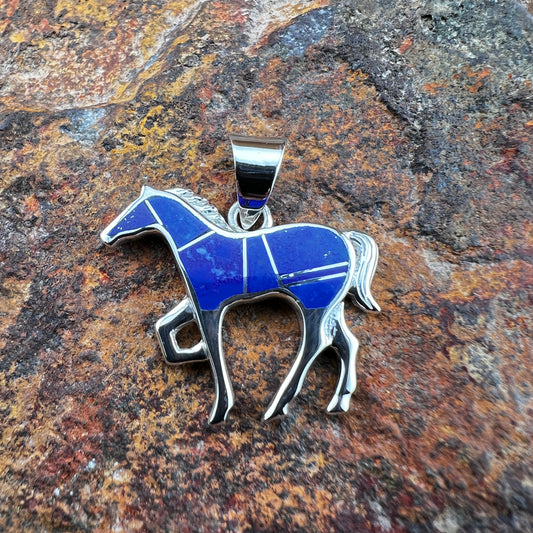 David Rosales Blue Sky Inlaid Sterling Silver Pendant Horse