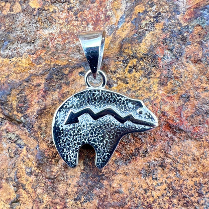 David Rosales Blue Sky Inlaid Sterling Silver Pendant Bear