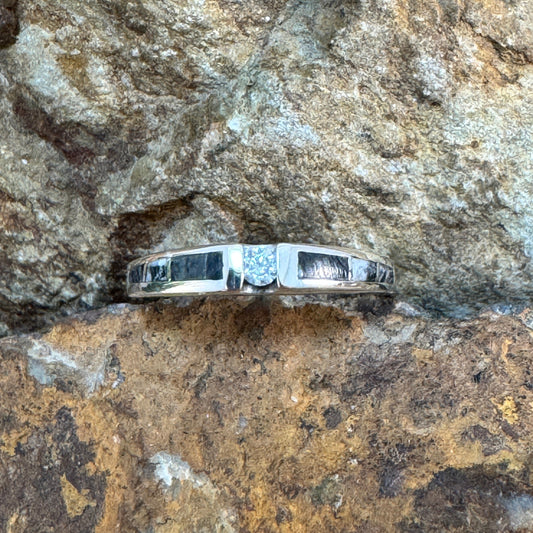 David Rosales White Buffalo Inlaid Sterling Silver Ring w/ Cubic Zirconia