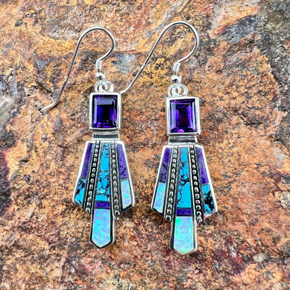 David Rosales Shalako Inlaid Sterling Silver Earrings w/ Amethyst