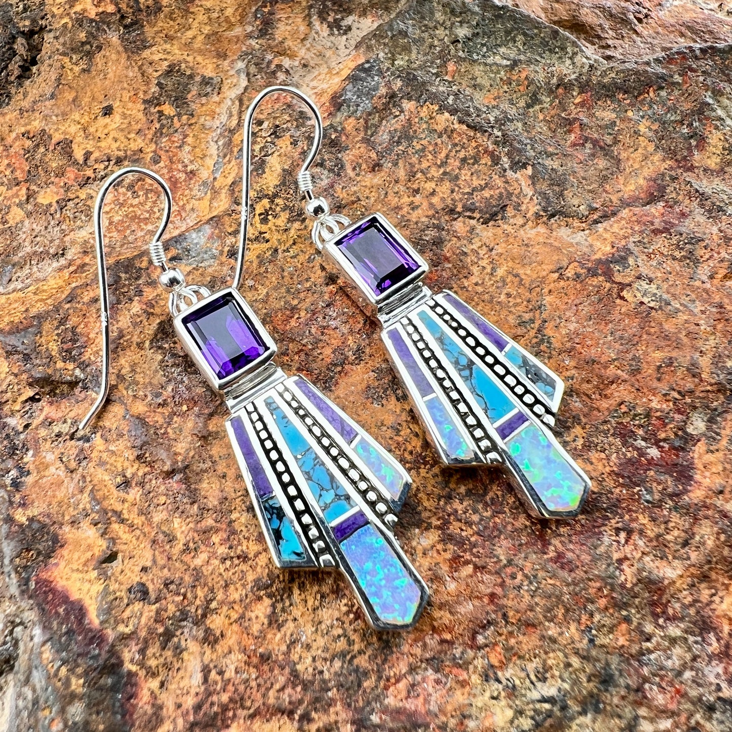 David Rosales Shalako Inlaid Sterling Silver Earrings w/ Amethyst