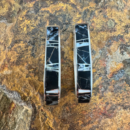 David Rosales White Buffalo Inlaid Sterling Silver Earrings