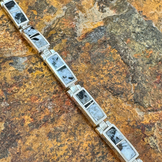 David Rosales White Buffalo Inlaid Sterling Silver Link Bracelet