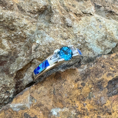 David Rosales Blue Sky Inlaid Sterling Silver Ring w/ Blue Topaz