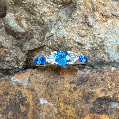 David Rosales Blue Sky Inlaid Sterling Silver Ring w/ Blue Topaz