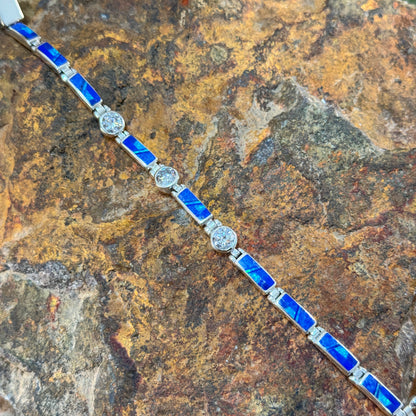 David Rosales Blue Sky Inlaid Sterling Silver Link Bracelet w/ Cubic Zirconia