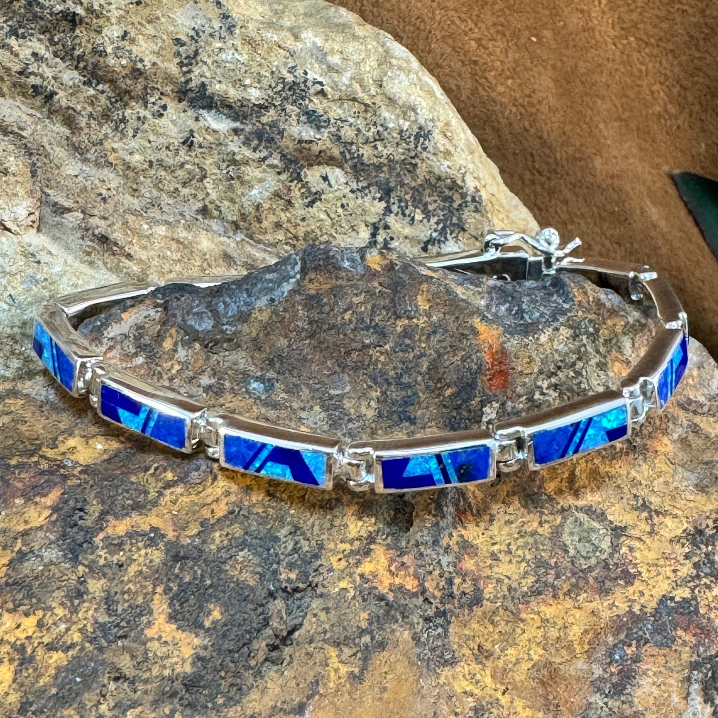 David Rosales Blue Sky Inlaid Sterling Silver Link Bracelet