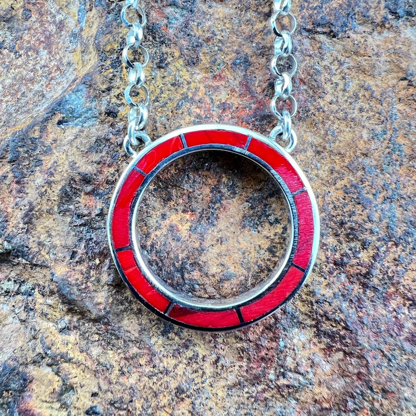 David Rosales Rosarita Inlaid Sterling Silver Open Circle Necklace