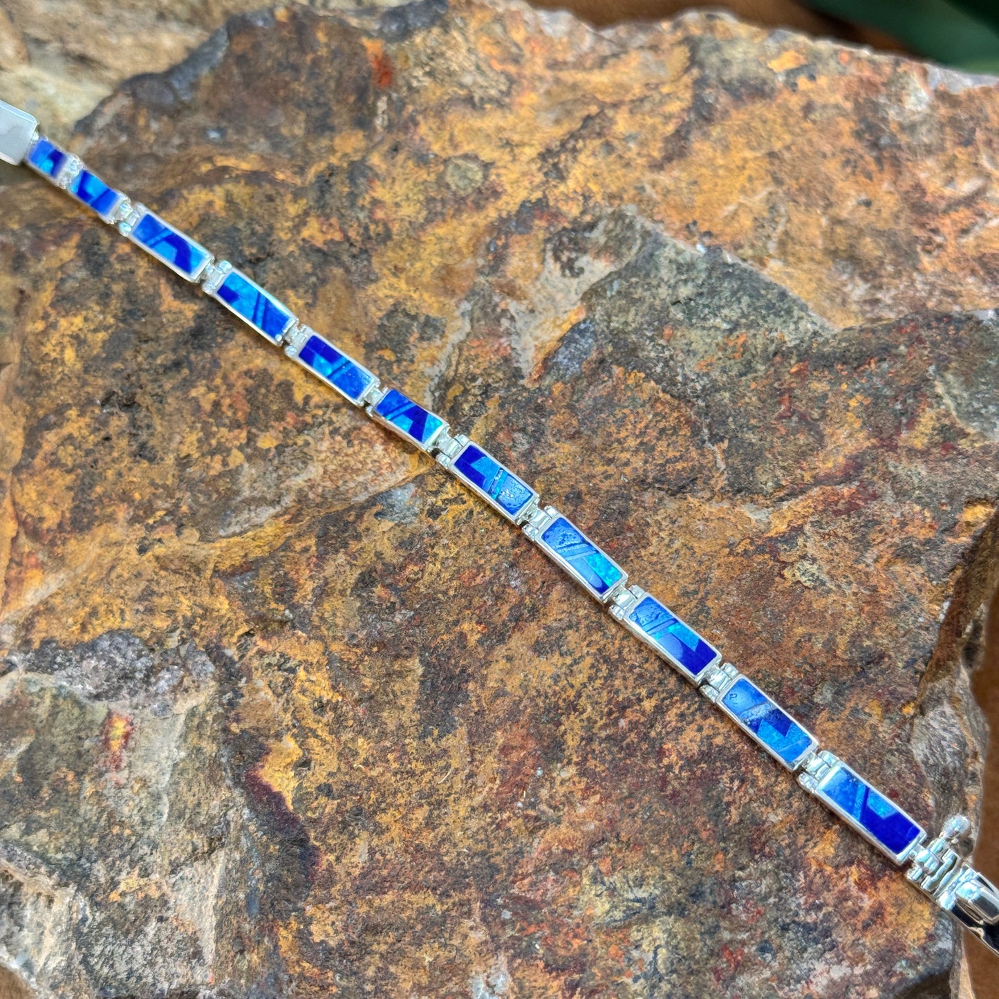 David Rosales Blue Sky Inlaid Sterling Silver Link Bracelet
