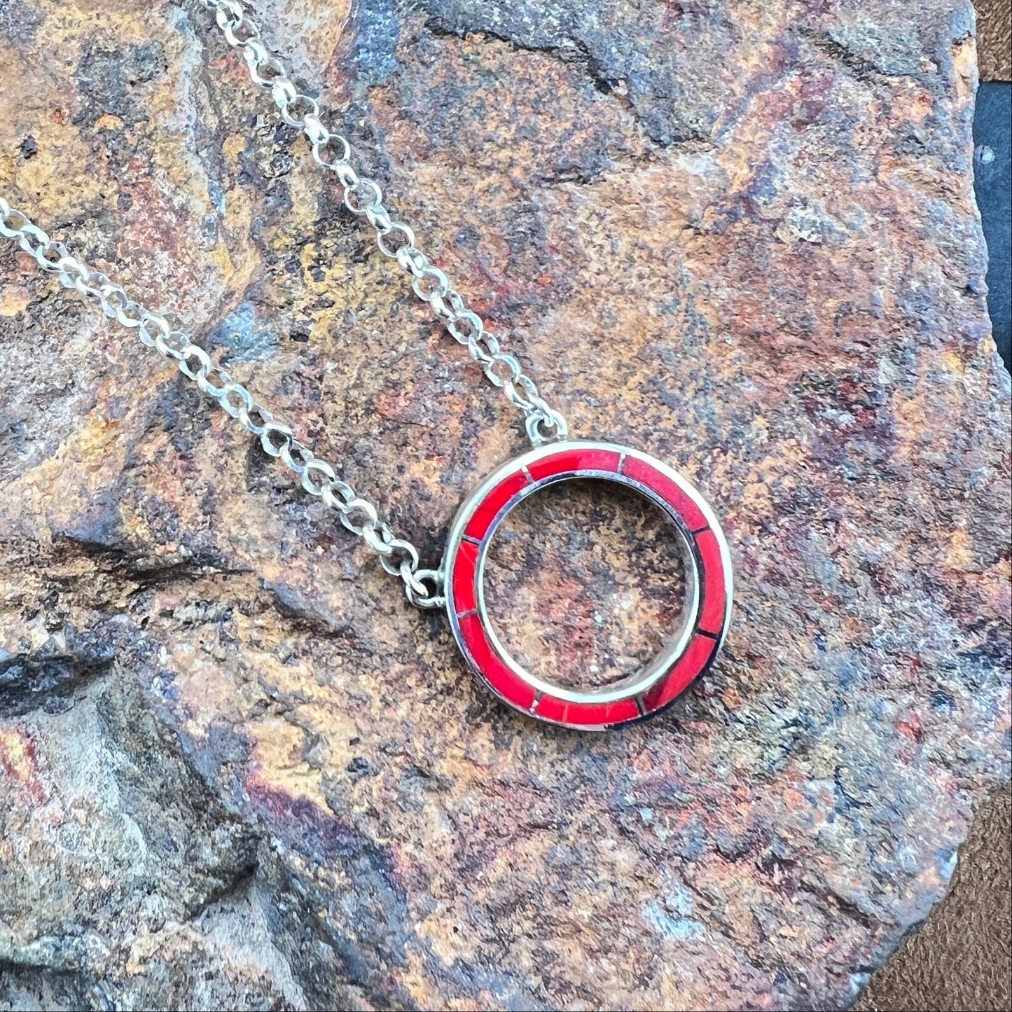 David Rosales Rosarita Inlaid Sterling Silver Open Circle Necklace