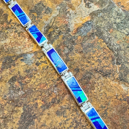 David Rosales Blue Sky Inlaid Sterling Silver Link Bracelet