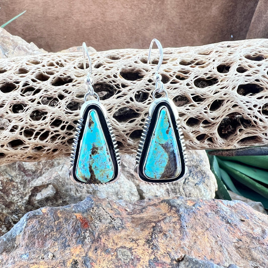 Black Jack Turquoise Sterling Silver Earrings by Wil Denetdale