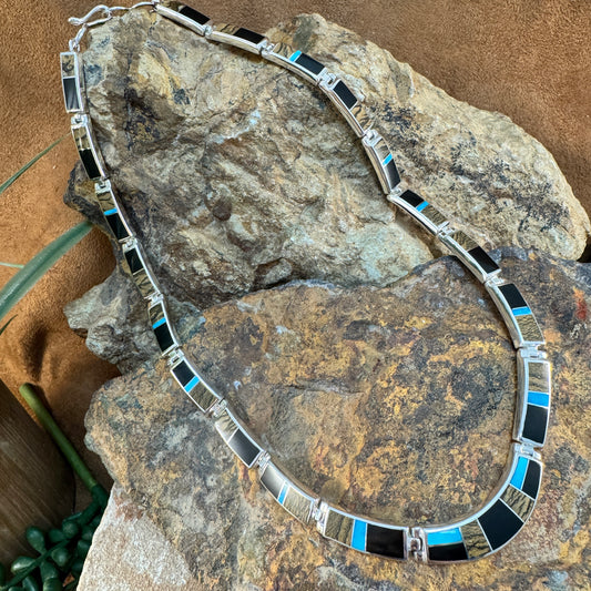 David Rosales Turquoise Creek Inlaid Sterling Silver Necklace