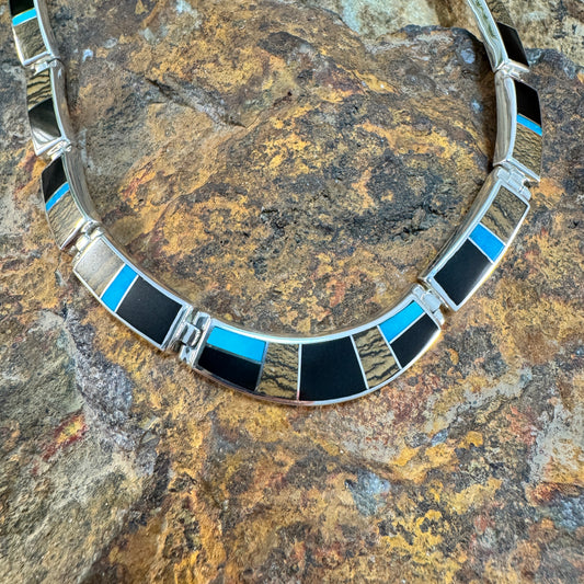 David Rosales Turquoise Creek Inlaid Sterling Silver Necklace