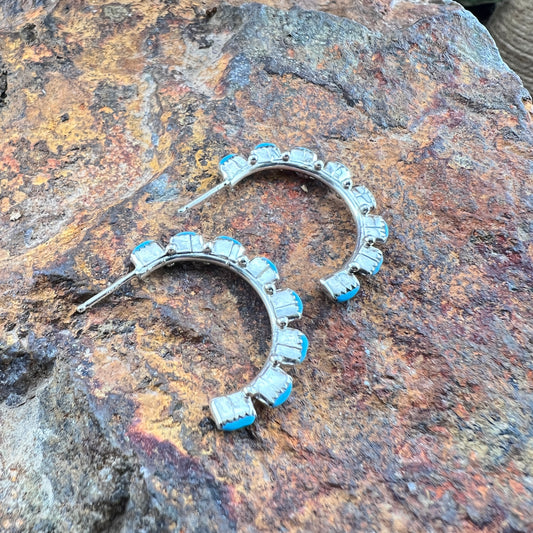 Turquoise Sterling Silver Earrings Hoops by Thomacita Lesarlley