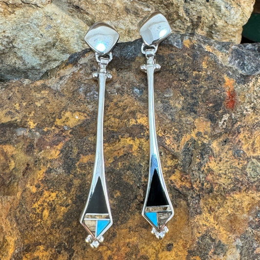 David Rosales Turquoise Creek Inlaid Sterling Silver Earrings